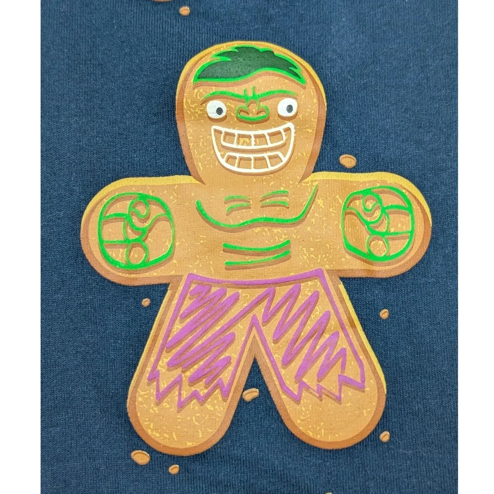 Marvel Gingerbread Men Heroes‎ Graphic T Shirt Navy Blue Size S